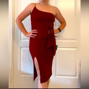 Lulus Club Scene Wine Red One Shoulder Bodycon Mini Dress